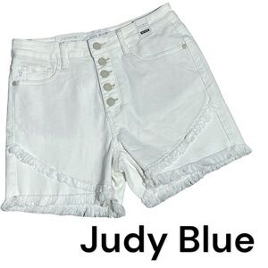 JUDY BLUE HIGH WAIST WHITE TULIP HEM SHORTS FRAYED HEM CUT OFFS size M